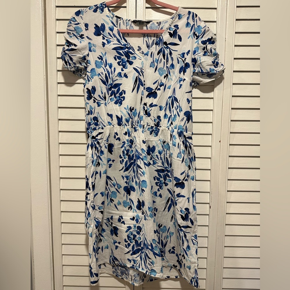 Banana Republic Floral Blue and White Dress
